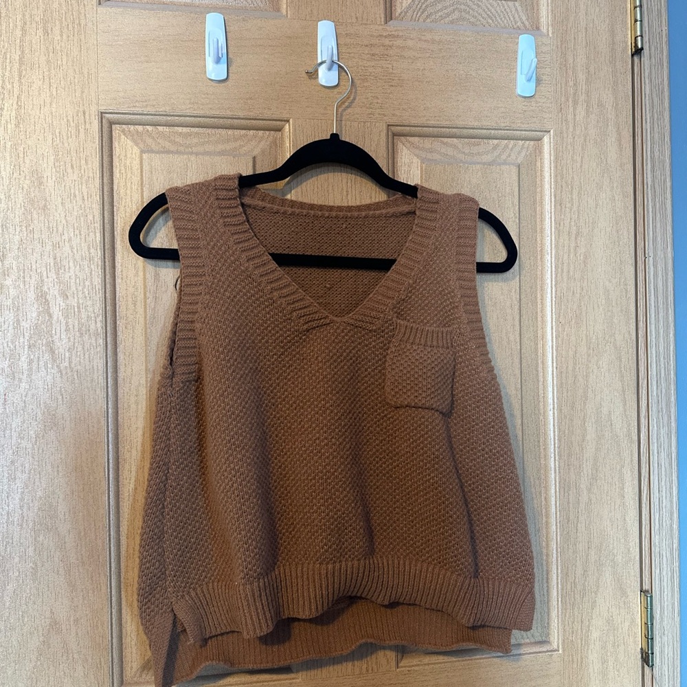 SHEIN V-Neck Brown Sweater Vest